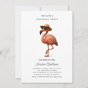 Flamingo Roze Bloemen Verjaardagsfeest Uitnodiging