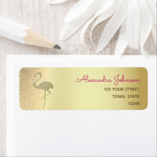 Flamingo Roze en Gold Glitter Return Address Etiket