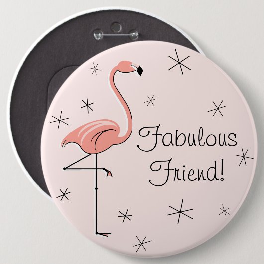 Flamingo Roze 'Fabulous Friend'-knop Ronde Button 6,0 Cm (Voorkant /achterkant)