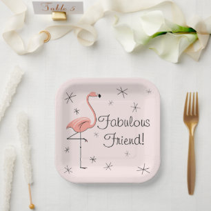 Flamingo Roze Fabulous Friend! vierkant Papieren Bordje