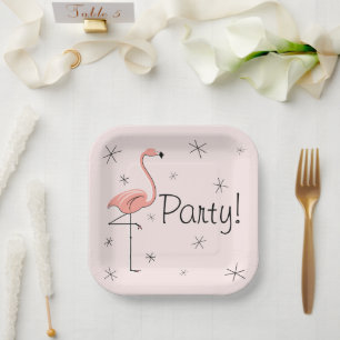 Flamingo Roze Feest! vierkant Papieren Bordje