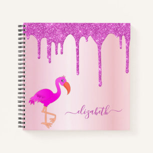Flamingo roze glitter druppelt naammeisje notitieboek