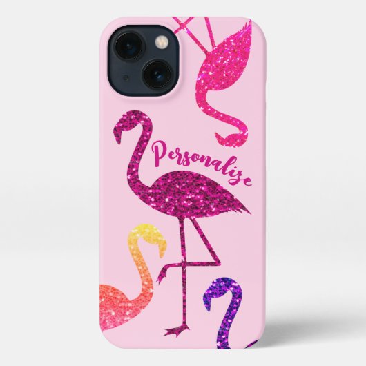 Flamingo roze glitter sparkles Personaliseert iPhone Hoesje (Achterkant)