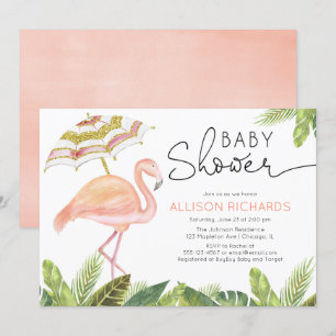 Flamingo roze gouden meisje baby shower kaart