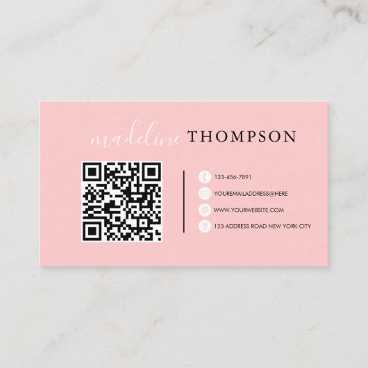Flamingo Roze kalligrafie-script QR-code Visitekaartje (Achterkant)