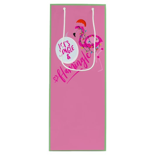 Flamingo Roze kerstverlichting tas Wijntas Wijn Cadeautas (Voorkant)