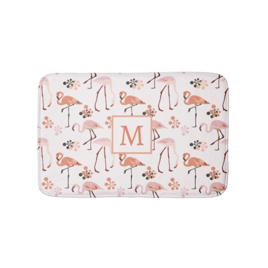 Flamingo Roze Koraal Monogram Patroon Badmat (Voorkant)