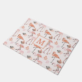 Flamingo Roze Koraal Monogram Patroon Deurmat (Schuin)