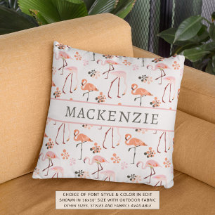 Flamingo Roze Koraal Naam Patroon Buitenkussen