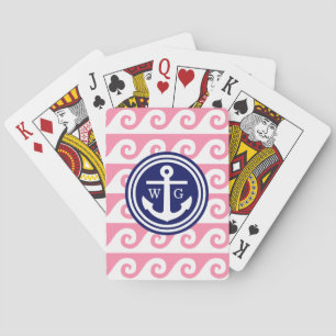 Flamingo Roze Marineblauw Witte Anker Griekse Sleu Pokerkaarten