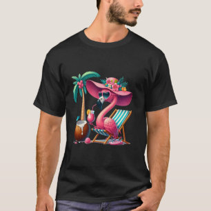 Flamingo Roze Palmboom Tropisch Strand Zomer Vaca T-shirt