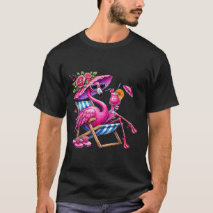 Flamingo Roze Palmboom Tropisch Strand Zomer Vakan T-shirt