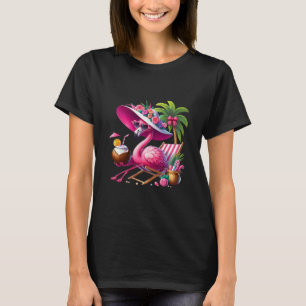 Flamingo Roze Palmboom Tropisch Strand Zomer Vakan T-shirt