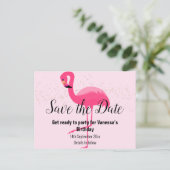 FLAMINGO Roze Sla de datum op Aankondigingskaart (Staand voorkant)