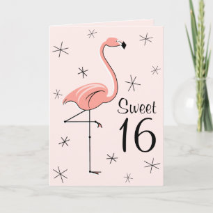 Flamingo Roze Sweet 16 groetings kaart verticaal