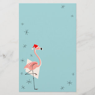 Flamingo Santa Blue Briefpapier