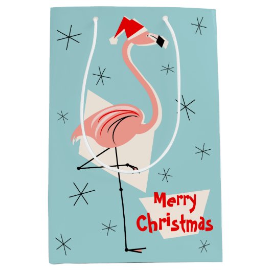 Flamingo Santa Blue Merry-kerstmedium Medium Cadeauzakje (Voorkant)
