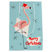 Flamingo Santa Blue Merry-kerstmedium Medium Cadeauzakje (Achterkant)