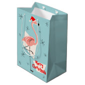 Flamingo Santa Blue Merry-kerstmedium Medium Cadeauzakje (Achterkant Gekanteld)