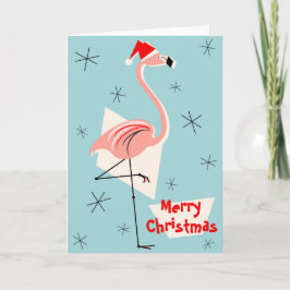 Flamingo Santa Blue Merry Kerstmis Feestdagen Kaart