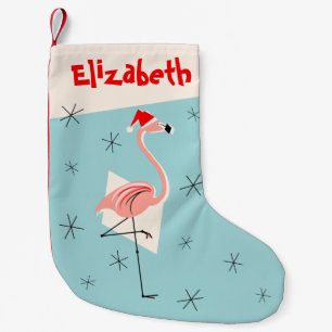 Flamingo Santa Blue Name (eenzijdig) Kleine Kerstsok