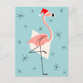 Flamingo Santa Blue-portret Feestdagenkaart