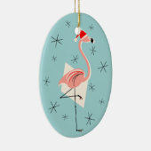 Flamingo Santa Blue Text sieroval Keramisch Ornament (Rechts)