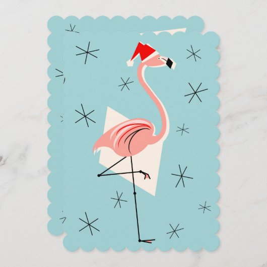 Flamingo Santa Blue-uitnodiging portret Kaart (Voorkant / Achterkant)