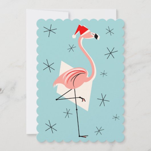 Flamingo Santa Blue-uitnodiging portret Kaart (Voorkant)