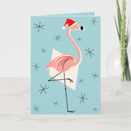 Flamingo Santa Blue wenskaart blauw Feestdagen Kaart