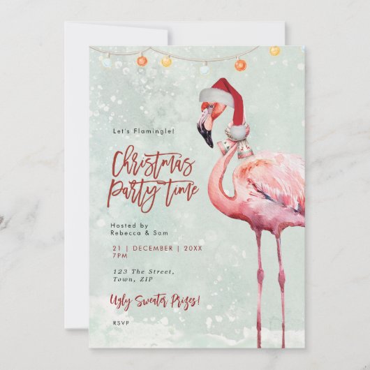 flamingo santa chapeau Noël invitation (Devant)