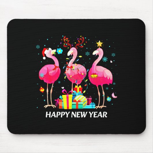 Flamingo Santa Hat Happy New Year Light Long Sleev Muismat (Voorkant)