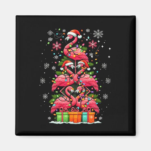 Flamingo Santa Hat Kerstverlichting Kerstboom Anim Magneet (Voorkant)