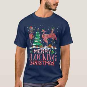 Flamingo Santa Hat Reindeer Xmas Merry Flocking Ch T-shirt
