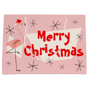 Flamingo Santa Pink Merry kerstcadeau tas Large Cadeautasje