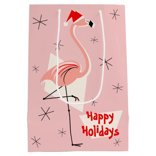 Flamingo Santa Pink Prettige feestdagen medium Medium Cadeauzakje (Achterkant)