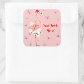 Flamingo Santa Pink Text sticker square (Tas)