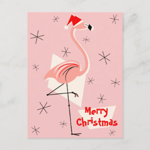 Flamingo Santa Pink Vrolijk kerstportret Feestdagenkaart