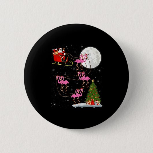Flamingo Santa Sleigh Flying Funny Magical Christm Ronde Button 5,7 Cm (Voorkant)