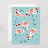 Flamingo Santas Blauw briefkaart (Voorkant / Achterkant)