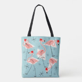 Flamingo Santas Blauw over de hele canvas tas (Achterkant)