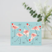 Flamingo Santas Blue briefkaart (Staand voorkant)