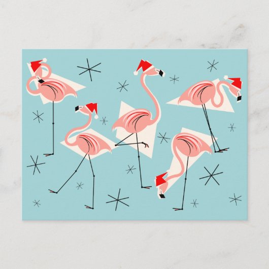 Flamingo Santas Blue briefkaart (Voorkant)