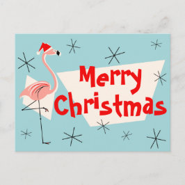 Flamingo Santas Blue Merry Christmas briefkaart
