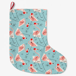 Flamingo Santas Blue Multi stocking Grote Kerstsok