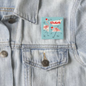 Flamingo Santas Blue Name button vierkant (In situ)