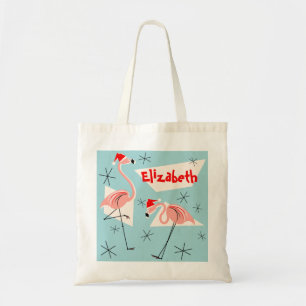 Flamingo Santas Blue Name canvas tas