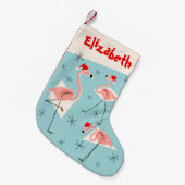 Flamingo Santas Blue Name stocking Kleine Kerstsok (Voorkant (Hangend))
