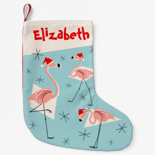 Flamingo Santas Blue Name stocking Kleine Kerstsok