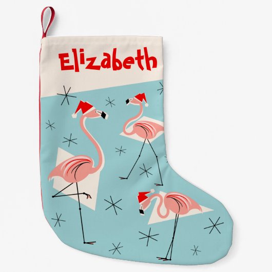 Flamingo Santas Blue Name stocking Kleine Kerstsok (Voorkant)